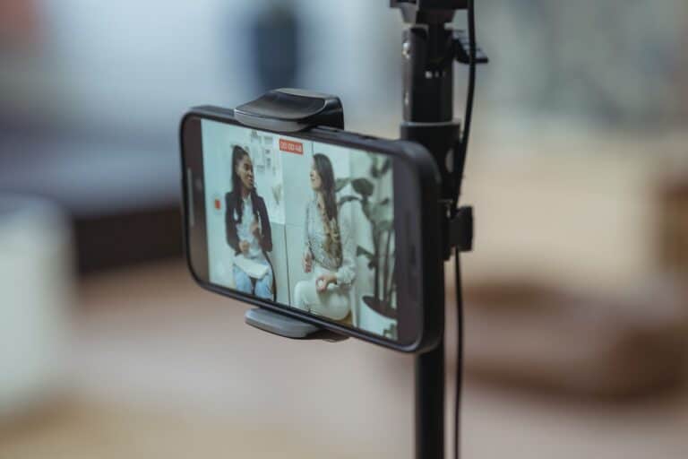 A cell phone with a video camera attached specifically designed for capturing customer testimonial videos.